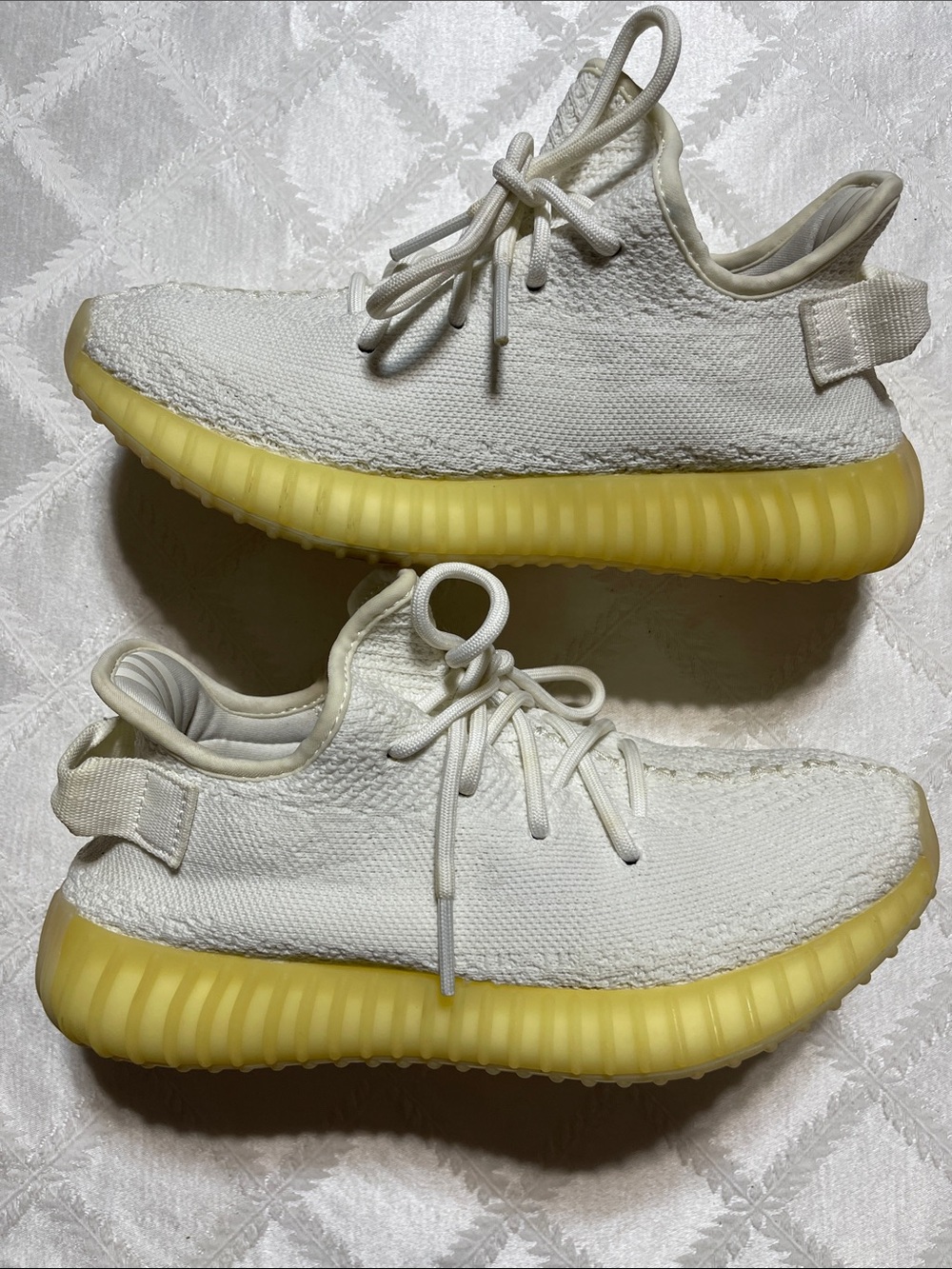 Yeezy by Adidas Men's White Knit Sneakers with Yellow Sole Size 6 Men’s (8 W )